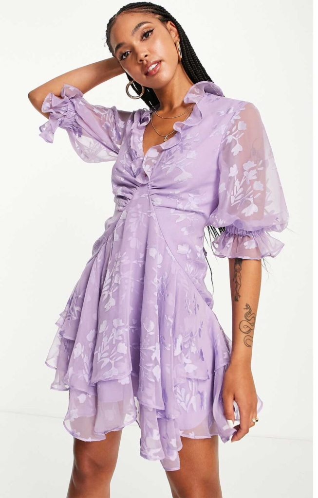 ASOS Design Floral Embellished Mesh Godet Maxi Dress