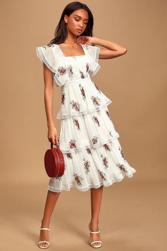 Floral Print Tiered Midi Dress